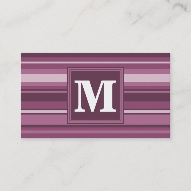 Monogram mauve stripes business card (Front)