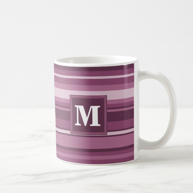 Monogram mauve stripes coffee mug (Right)