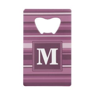 Monogram mauve stripes credit card bottle opener