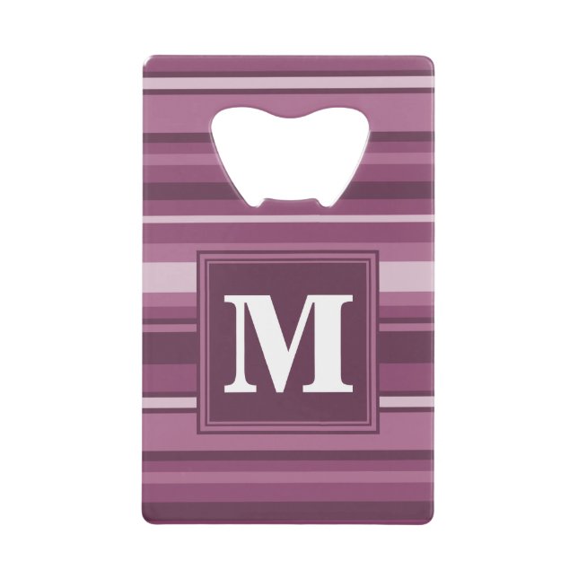 Monogram mauve stripes credit card bottle opener (Front)