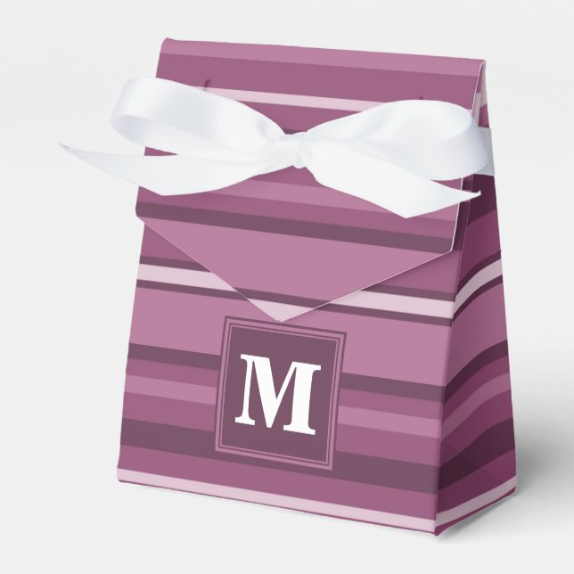 Monogram mauve stripes favor boxes (Front Side)