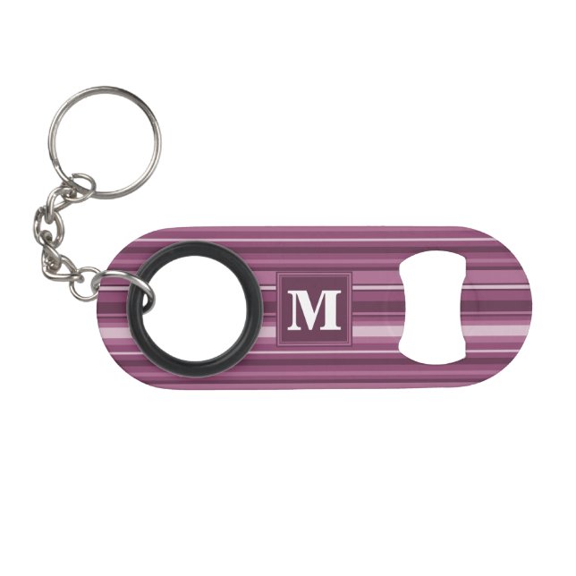 Monogram mauve stripes keychain bottle opener (Front (Horizontal))