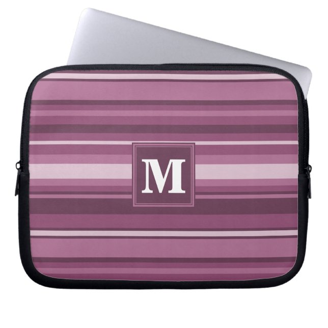 Monogram mauve stripes laptop sleeve (Front)