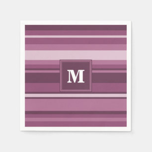 Monogram mauve stripes paper napkins