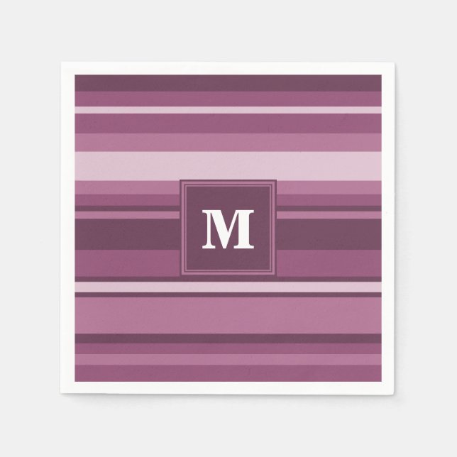 Monogram mauve stripes paper napkins (Front)
