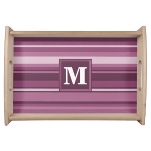 Monogram mauve stripes serving tray