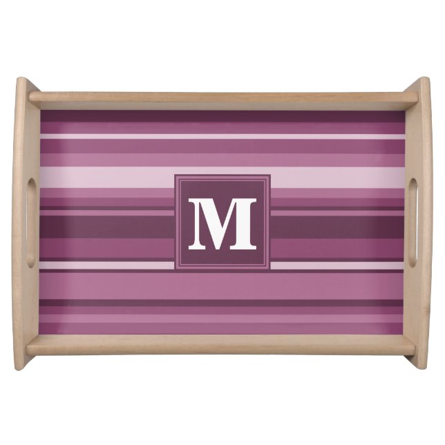 Monogram mauve stripes serving tray (Front)