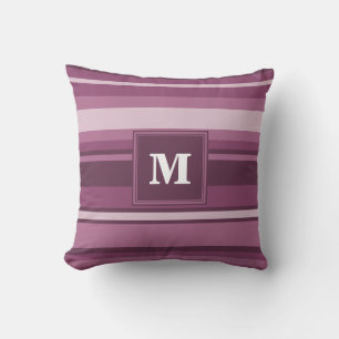Monogram mauve stripes throw pillow