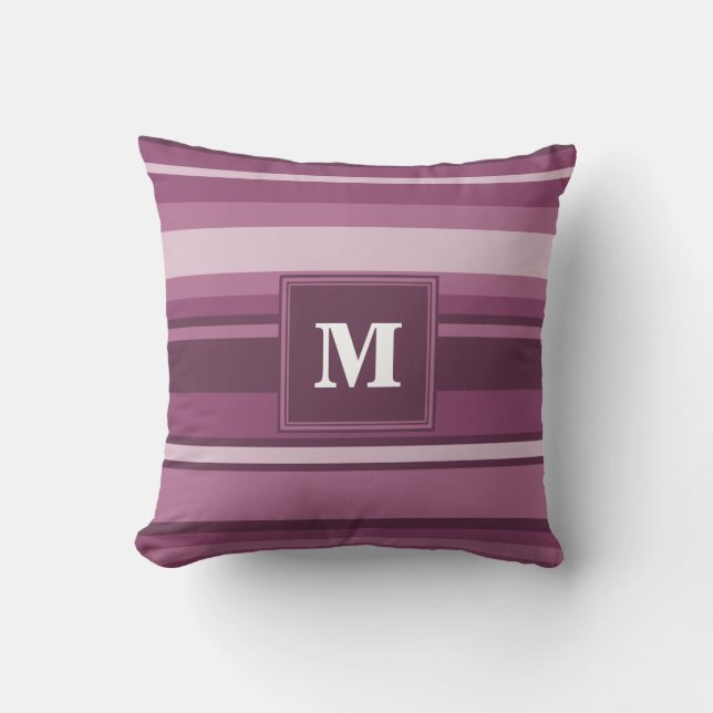 Monogram mauve stripes throw pillow (Front)