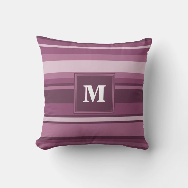 Monogram mauve stripes throw pillow (Front)