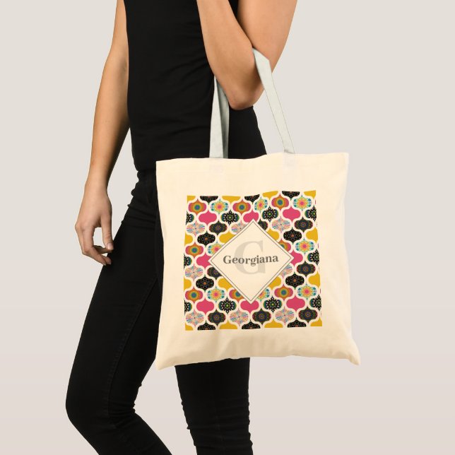 Monogram Maximalist Rainbow Dot Mandalas Patchwork Tote Bag (Front (Product))