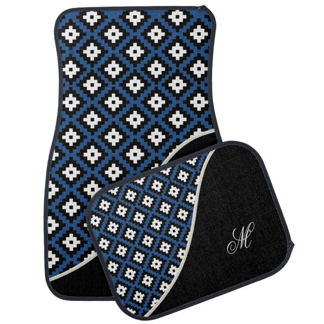 Monogram Mayan Pattern | DIY Background Color Car Mat (Set)