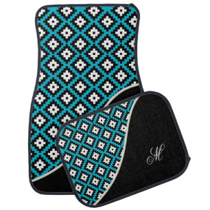 Monogram Mayan Pattern   Teal Blue Car Floor Mat