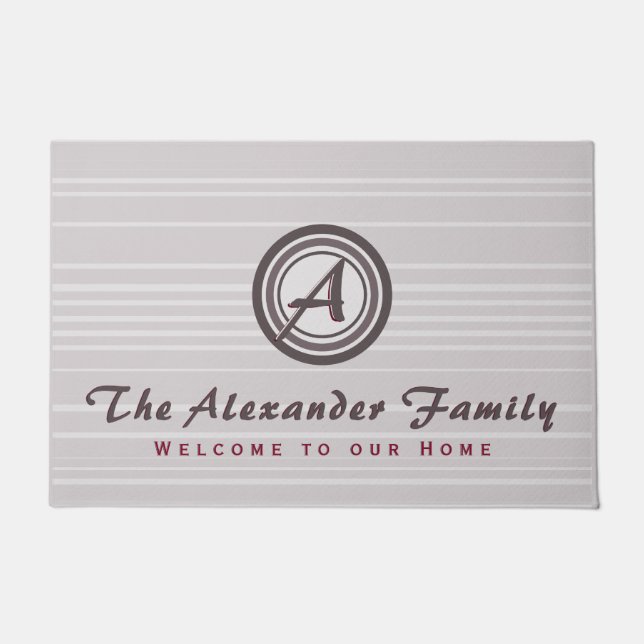 Monogram Medallion Family Name Welcome Doormat (Front)