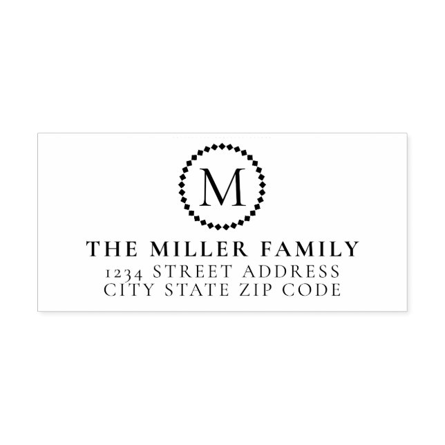 Monogram Medallion Family Template Return Address Rubber Stamp (Imprint)