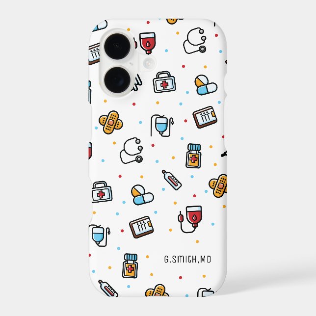 Monogram. Medical Pattern. For Doctors and Nurses Iphone Case (Back)