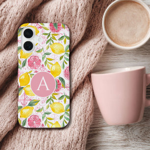 Monogram Mediterranean Style Lemon Pattern iPhone 16 Case