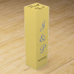 Monogram Mellow Yellow Wedding Wine Box<br><div class="desc">Pretty mellow yellow solid background wedding wine favor boxes for your reception guests. Use for wine or champagne bottles tucked inside, or for anniversary or other special occasions. Personalize with the Bride and Groom's Monogrammed Initials and Wedding Date in blue and black text. Top of box has the wording Thank...</div>