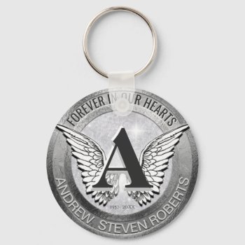 Monogram | Memorial | Angel Wings Keychain by MemorialGiftShop at Zazzle