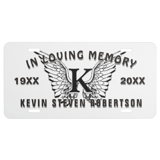 Monogram Memorial Angel Wings License Plate (Front)