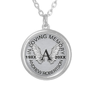 Monogram Memorial Angel Wings Silver Plated Necklace