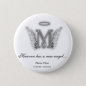 Monogram Memorial Tribute Letter M Pinback Button by AngelAlphabet at Zazzle