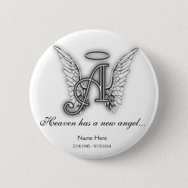 Monogram Memorial Tribute Ornament A Button (Front)
