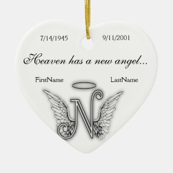 Monogram Memorial Tribute Ornament N by AngelAlphabet at Zazzle