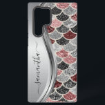 Monogram Mermaid Scale Glitter Pink Silver Name  Samsung Galaxy S22 Ultra Case<br><div class="desc">The design is a photo and the cases are not made with actual glitter, sequins, metals or woods. This design is also available on other phone models. Choose Device Type to see other iPhone, Samsung Galaxy or Google cases. Some styles may be changed by selecting Style if that is an...</div>