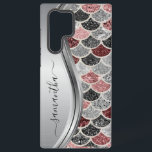 Monogram Mermaid Scale Glitter Pink Silver Name  Samsung Galaxy S22 Ultra Case<br><div class="desc">The design is a photo and the cases are not made with actual glitter, sequins, metals or woods. This design is also available on other phone models. Choose Device Type to see other iPhone, Samsung Galaxy or Google cases. Some styles may be changed by selecting Style if that is an...</div>