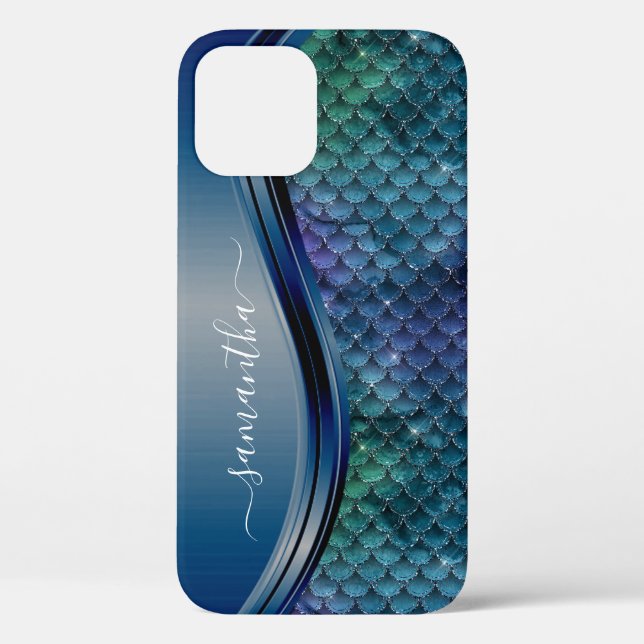 Monogram Mermaid Scale Purple Navy Blue Case-Mate iPhone Case (Back)