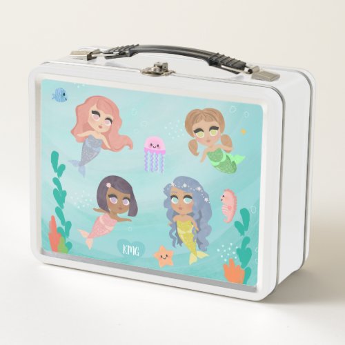 Monogram Mermaid  Sea Creatures Metal Lunch Box