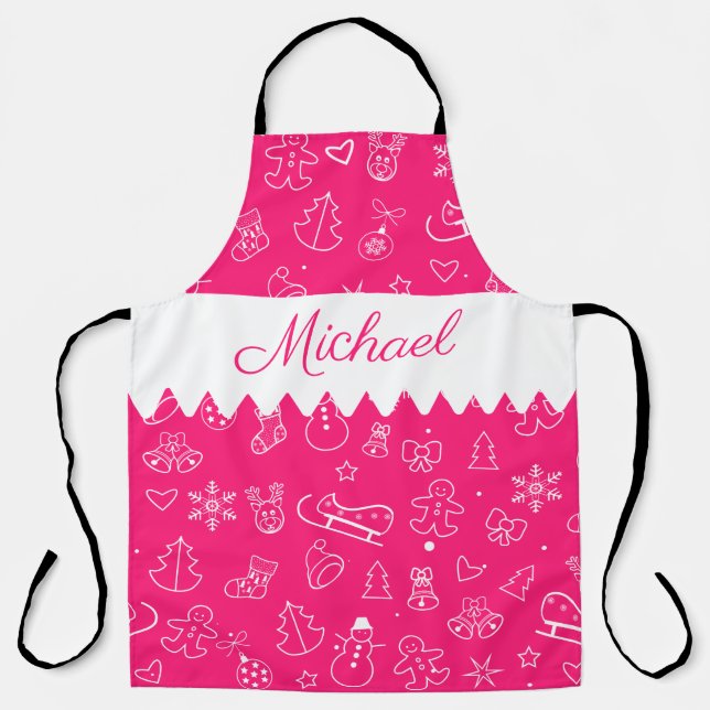 Monogram Merry Christmas and Happy New Year! 20XX Apron (Front)