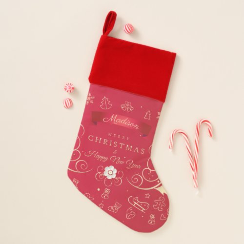 Monogram Merry Christmas and Happy New Year Christmas Stocking