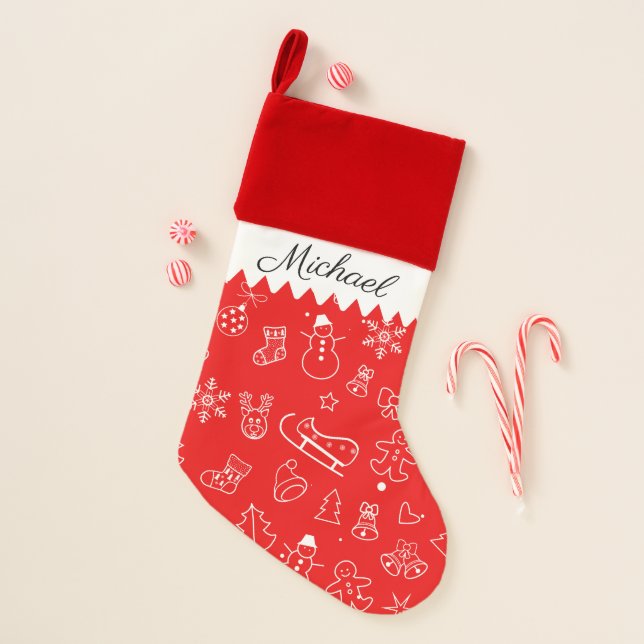 Monogram Merry Christmas and Happy New Year! Christmas Stocking (Front)