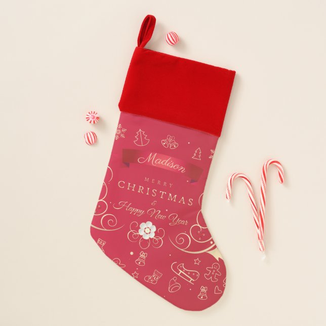 Monogram Merry Christmas and Happy New Year! Stocking (Front)