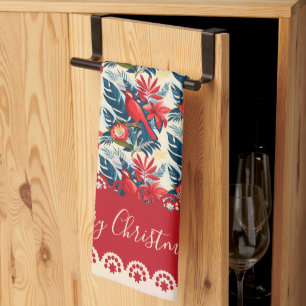 Monogram Merry Christmas & Happy New Year! Floral Kitchen Towel