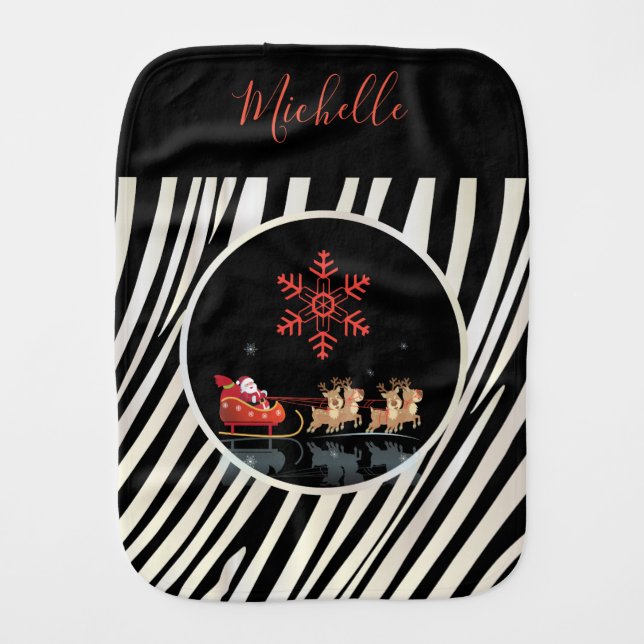 Monogram Merry Christmas & Happy New Year! Santa Baby Burp Cloth (Front)