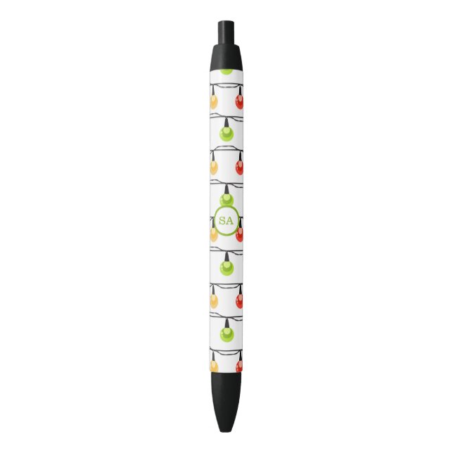 Monogram Merry Christmas Lights Red Green White Pen (Front Vertical)