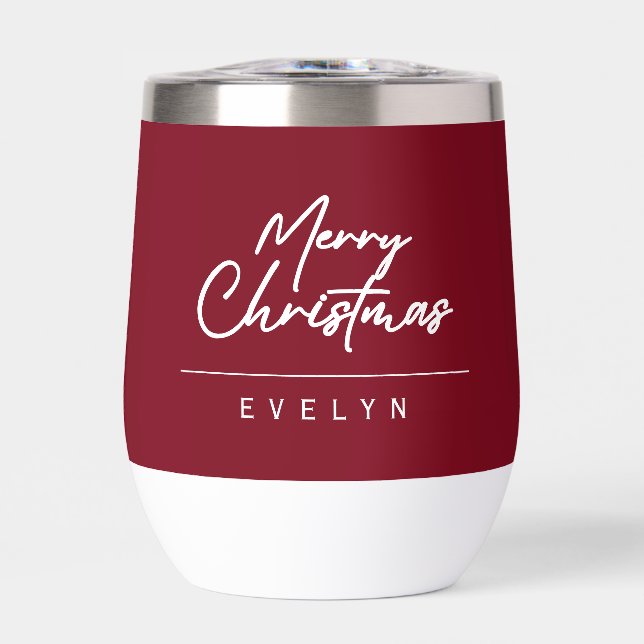 Monogram Merry Christmas red Thermal Wine Tumbler (Front)