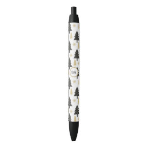 Monogram Merry Christmas Tree Snowflake Gold White Pen