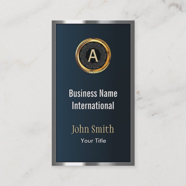 Monogram Metal Frame Dark Green Business Card (Front)