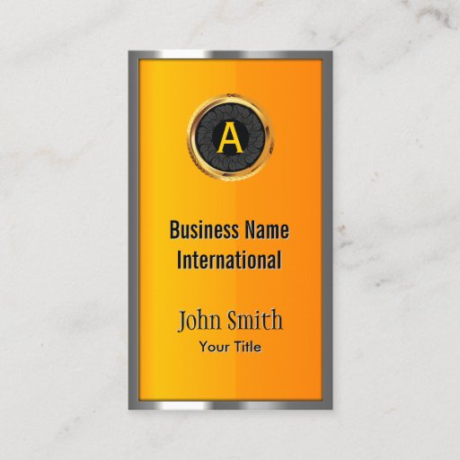 Customizable Monogram Metal Frame Yellow Business Card