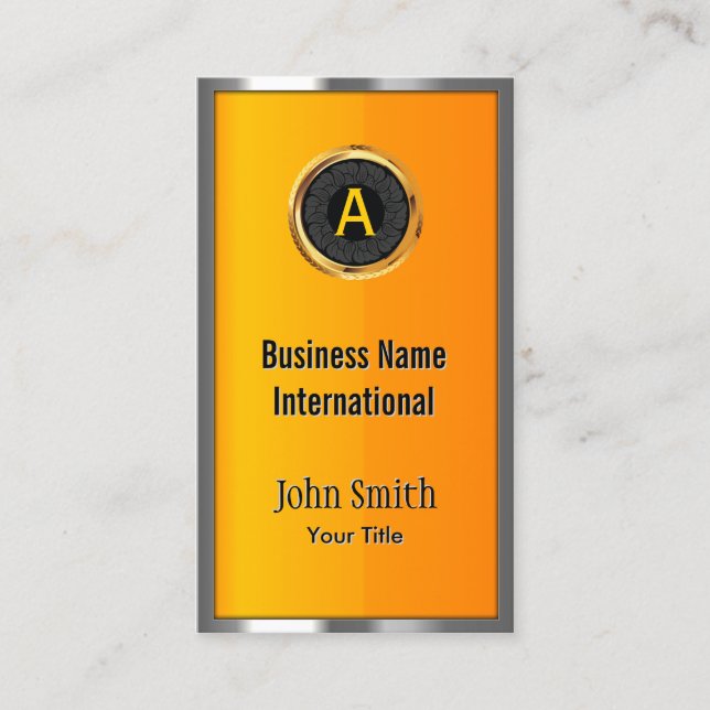 Monogram Metal Frame Elegant Gold Business Card (Front)