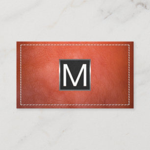 Monogram Metal Trim Stitched Leather Business Card