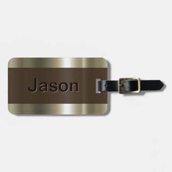 Monogram Metalic Gold Look Luggage Tag by timelesscreations at Zazzle