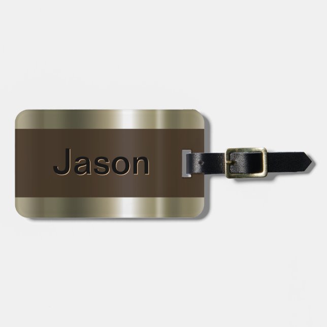 Monogram Metalic Gold Look Luggage Tag (Front Horizontal)