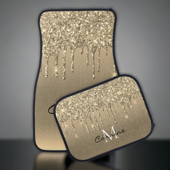 Monogram Metallic 14k Gold Dripping Faux Glitter Car Floor Mat (Creator Uploaded)