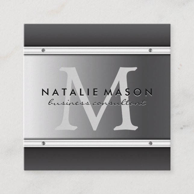 Monogram Metallic Background Square Business Card (Front)