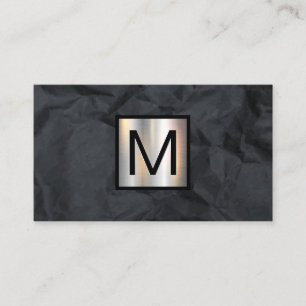 Monogram Metallic Banner   Black Crumpled Paper Business Card
